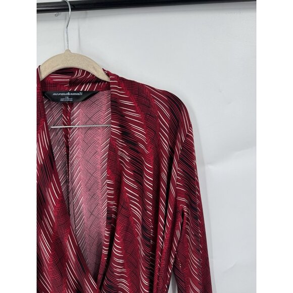 Norma Kamali Mini Dress Women Large Red Faux Wrap Mature Abstract Art To Wear - Picture 7 of 8